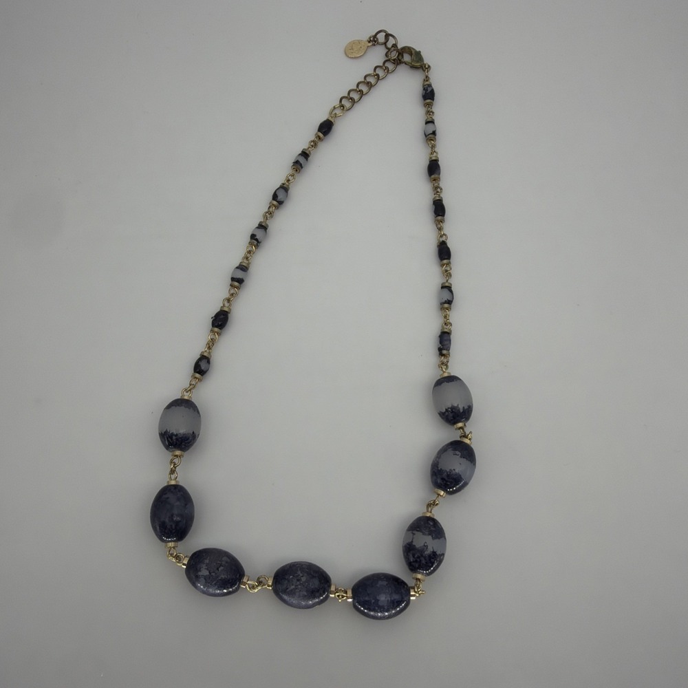 Brooks Brothers Blue Sodalite Necklace Gold Tone Graduated Beads
